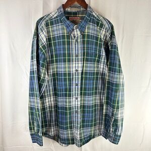Vintage ADIRONDACK Indigo Chambray‎ Plaid Long Sleeve Button Up Shirt Men's XXL